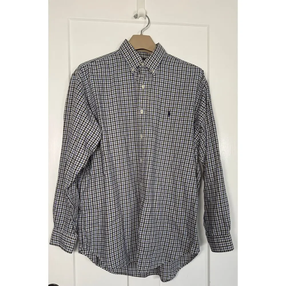 Ralph Lauren Blake Flannel Button Down 100% Cotton Size LARGE Blue Black White - Picture 1 of 8